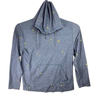 Volcom Hooded Sweatshirt Men L Blue Yellow Graphic Accents & Kangaroo Pocket